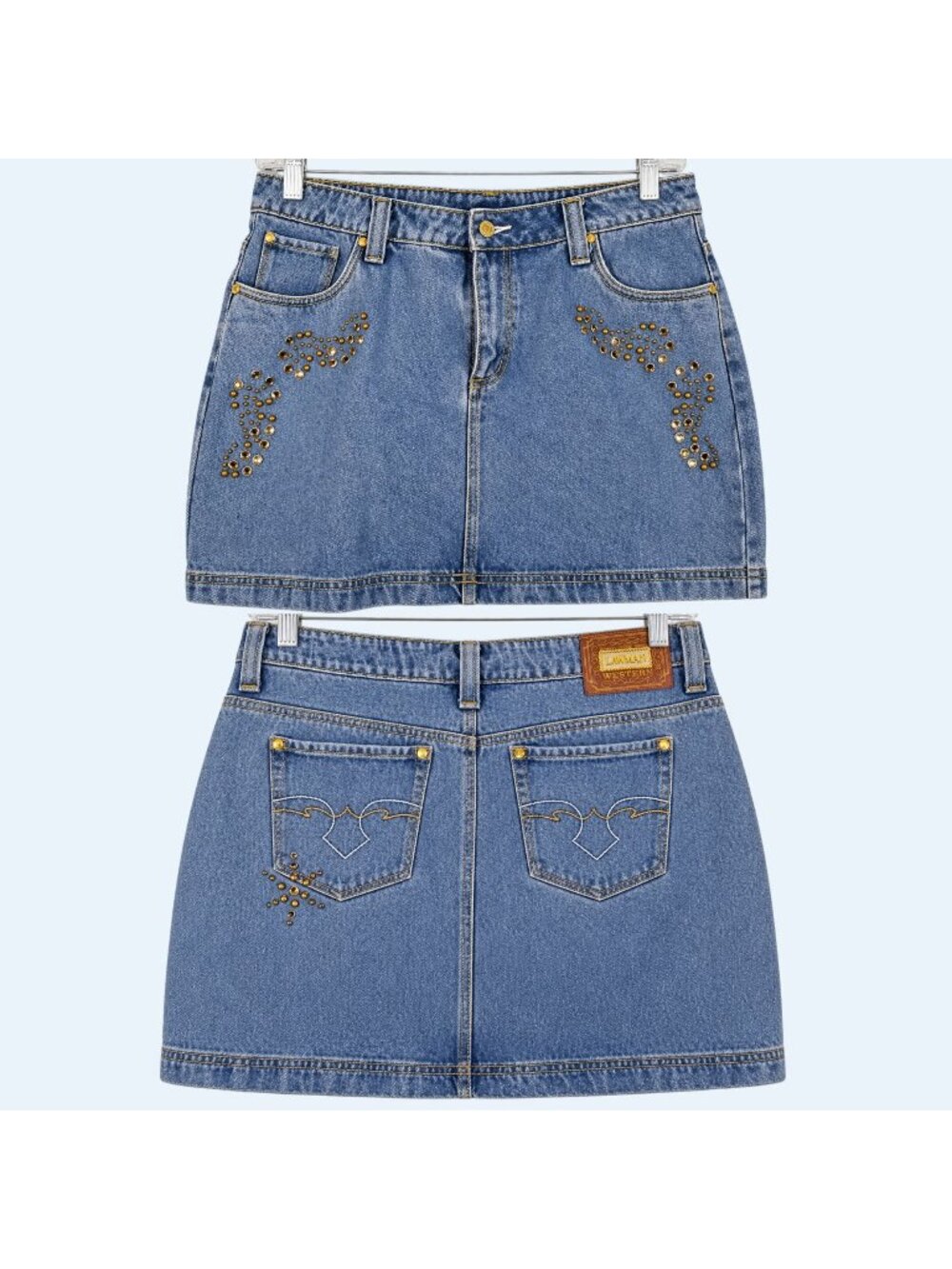 Vintage Lawman Western Womens 16 Denim Mini Skirt Studded Cowgirl Rodeo Y2K